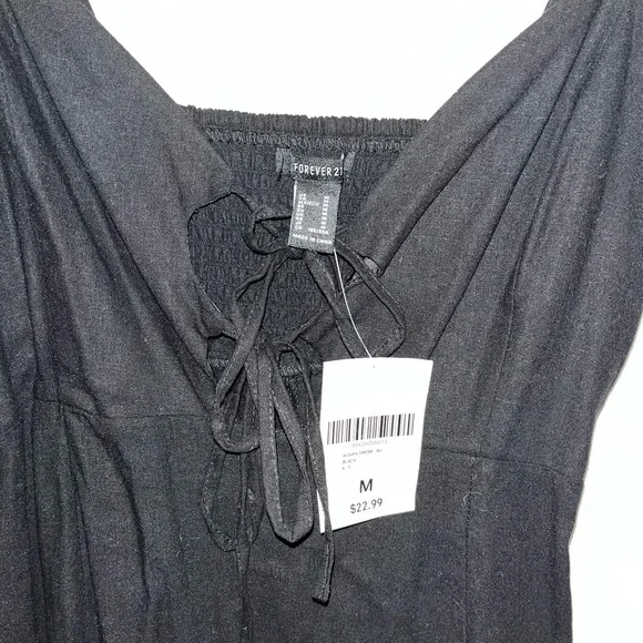 Forever 21 Black Linen Blend Dress with Front Ties NWT — Medium - Picture 5 of 6